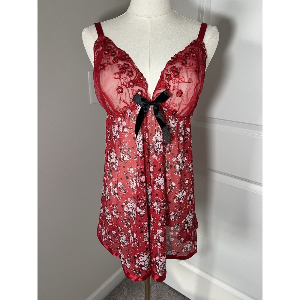 Valentines Day Slip On Lingerie Red Black Sequin Babydoll‎ Size 1X